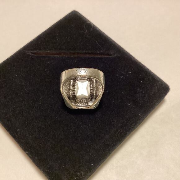 1757 Mens Silver Red Crystal Stone Ring Promise Vintage Statement Big Rectangle - Picture 6 of 6